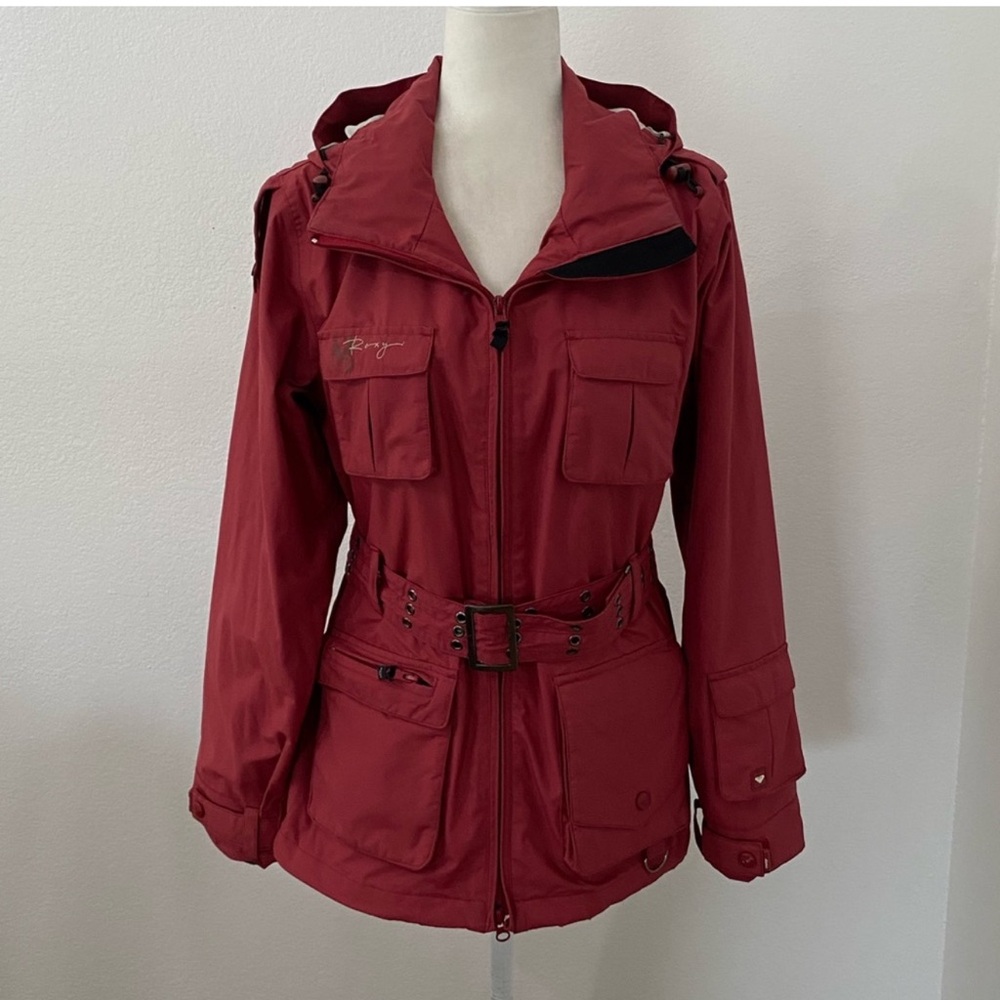 Roxy Red Women’s Utility Jacket with Belted Waist and Hood✨
